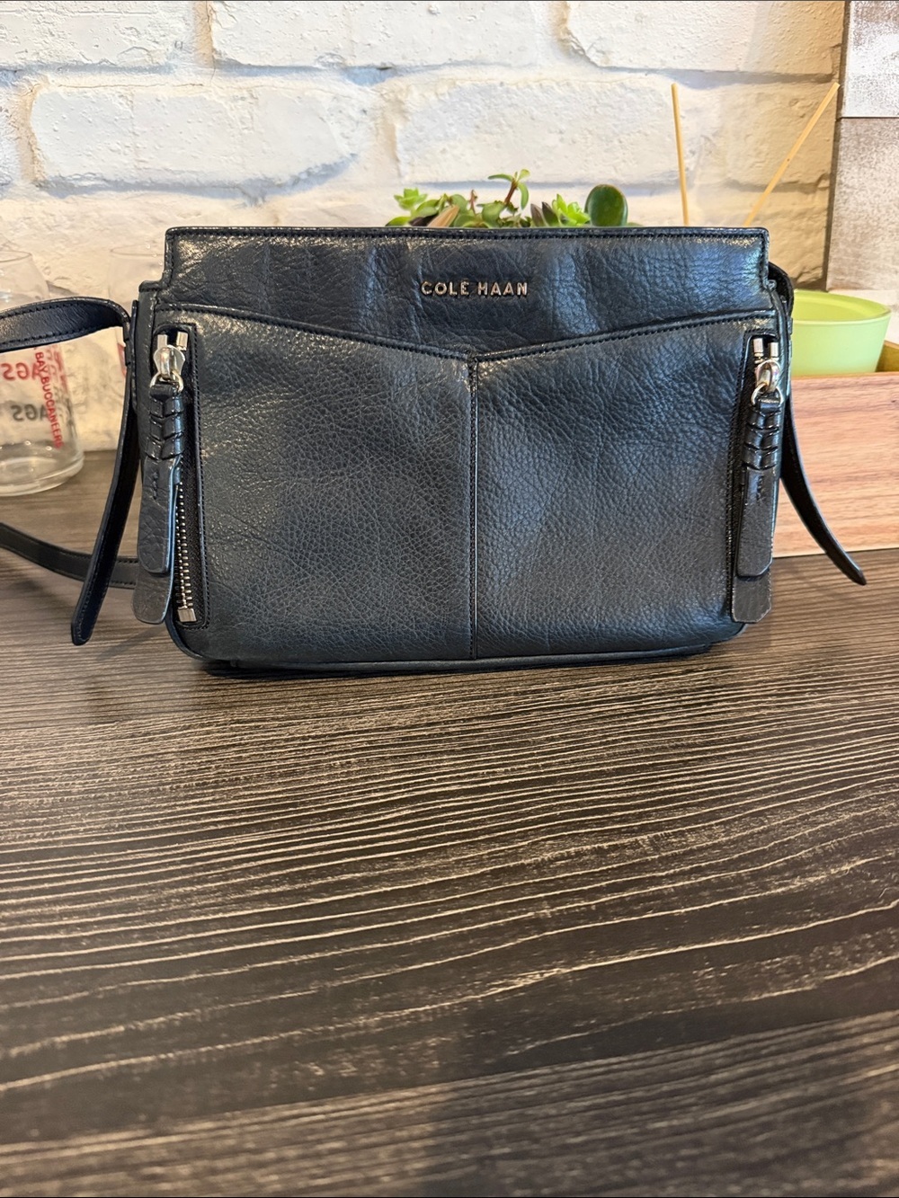 Cole Haan Black felicity Pebbled Leather bag with Front Zips